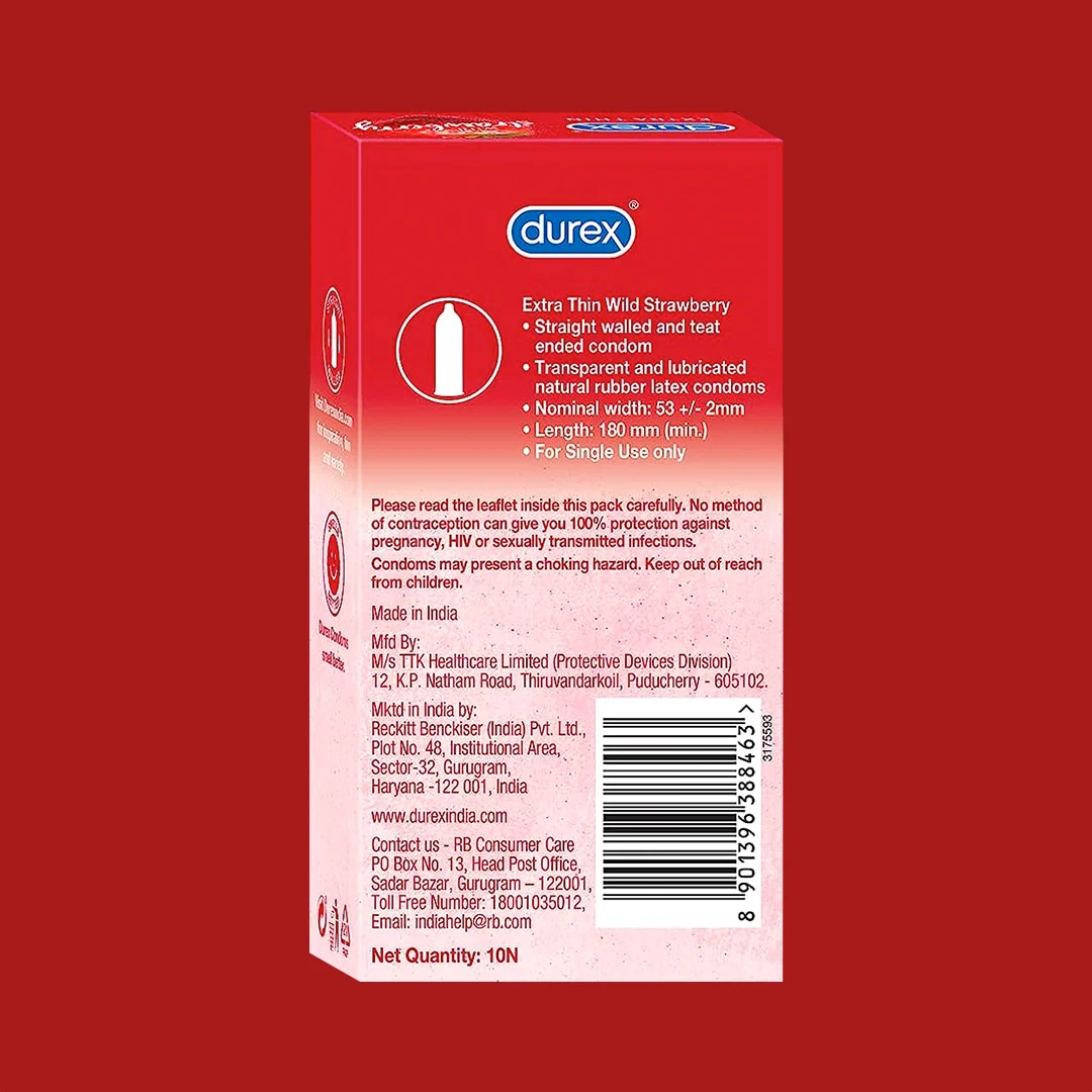 Durex Extra Thin Wild Strawberry Flavoured - 12 Condoms - Image 4